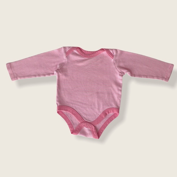 Joe Fresh Baby 12-18M Long Sleeve Pink & White Striped Onesie Bodysuit - Picture 3 of 3